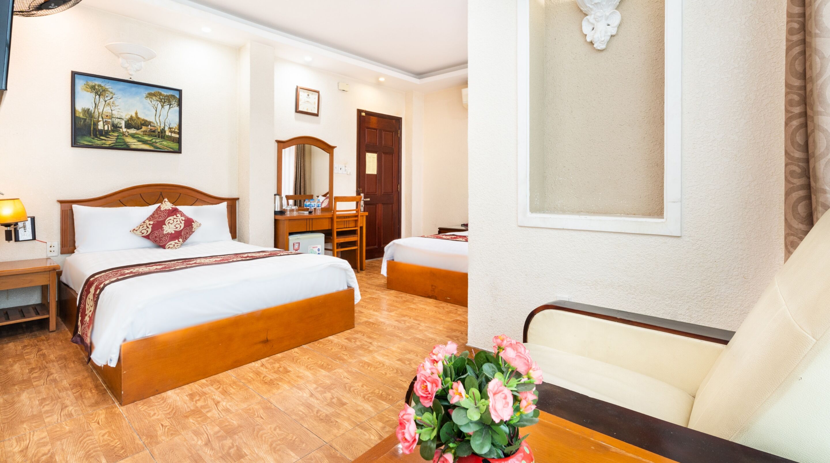 superior quadruple room, 2 queen beds, balcony, city view | hypo-allergenic bedding, minibar, desk, laptop workspace