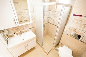 Douche, sèche-cheveux, serviettes fournies, papier toilette