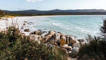 On the beach, beach towels