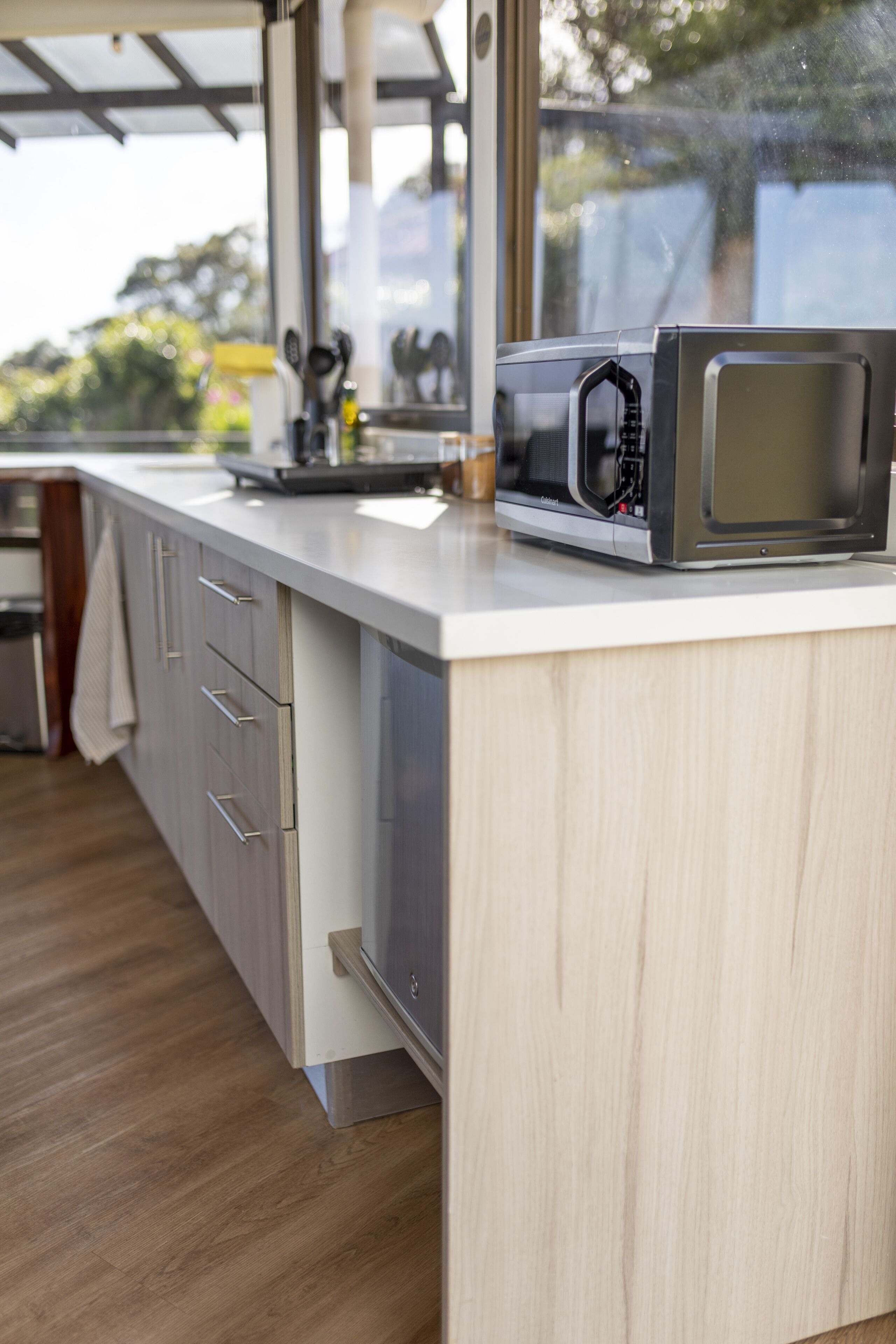 Fridge, microwave, coffee/tea maker, electric kettle