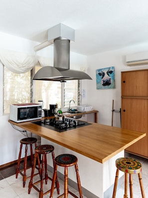 Fridge, microwave, oven, coffee/tea maker