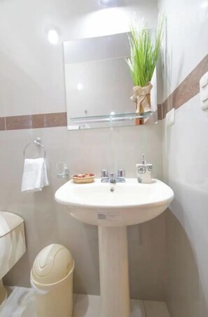 Een douche, een haardroger, handdoeken, zeep