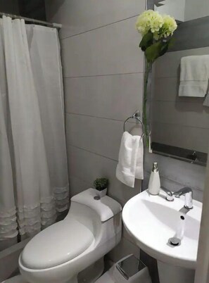 Dusche, Haartrockner, Handtücher, Seife