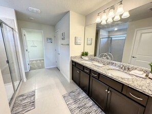 Combined shower/tub, hair dryer