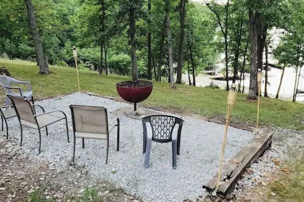 Fire pit area with lake view