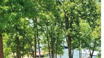 Enjoy a serene lakeside dining experience with a sheltered outdoor seating area.