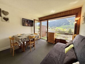 Living area - 300m from resort center, 1st floor, view ski slopes, balcony, parking, tv, ski locker, 35m² (Praz-sur-Arly)