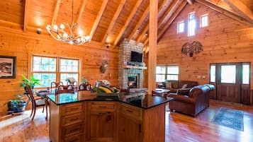 Smart TV, fireplace, DVD player, books