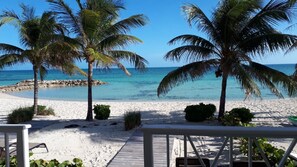 On the beach, sun-loungers, beach towels