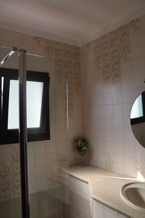 Ducha, secador de pelo, bidé y toallas