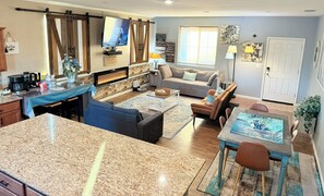 Smart TV, fireplace, DVD player