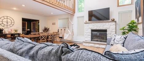 Télévision, cheminée, jeux vidéo