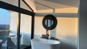 Tina, secadora de cabello, toallas, jabón