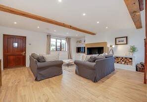 Smart TV, fireplace, Netflix, books