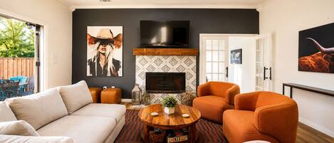 Smart TV, fireplace, ping pong, printers