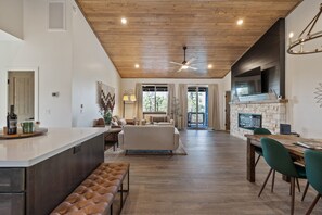 Smart TV, fireplace, video games, books