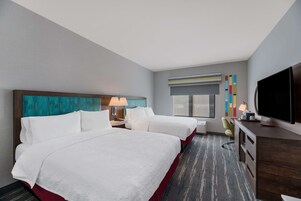 Room, 2 Queen Beds, Refrigerator | Desk, iron/ironing board, bed sheets