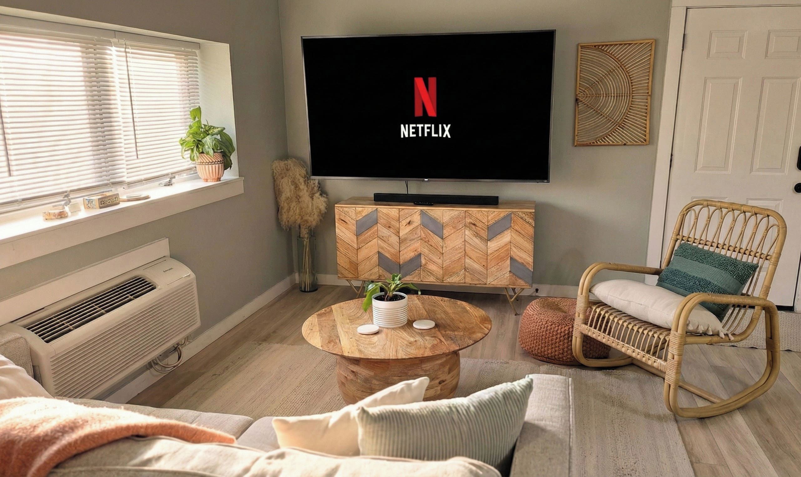 85-inch TV with surround sound