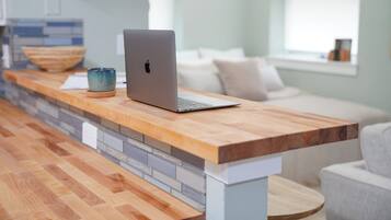 Butcher-block counter workspace