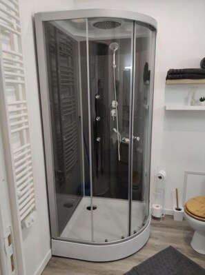 Shower, hair dryer, towels, soap - Le 147, studio classé 2 étoiles , au Continental, Thermes de Vittel (Vittel)