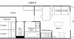 Floor plan - Comfortable 2-Room Apt, Ski-In/Ski-Out, 4 Pers, Near Shops (La Tania)