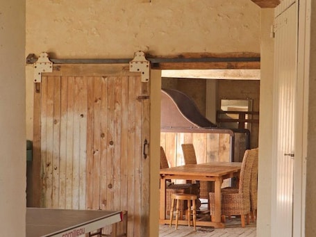 Dining. Restored farmhouse with heated indoor pool