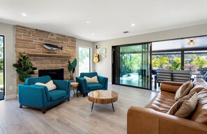 Smart TV, fireplace, video games, books