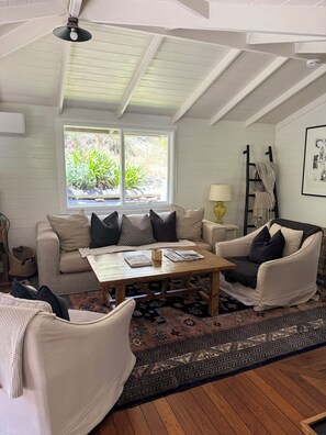 Smart TV, lareira, DVD player, livros