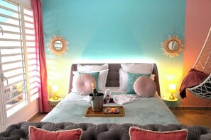 1 bedroom, desk, iron/ironing board, travel cot