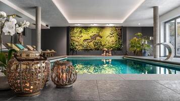 Indoor pool, open 8:30 AM to 11:00 AM, sun loungers