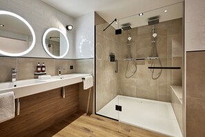 Shower, free toiletries, hair dryer, slippers