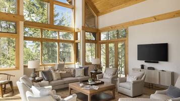 Smart TV, fireplace, stereo