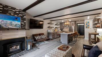 TV, fireplace, DVD player, stereo