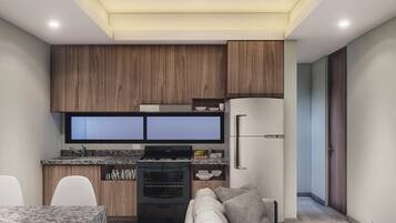 Refrigerador, microondas, horno y parrilla de estufa