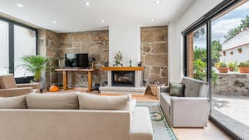TV, fireplace