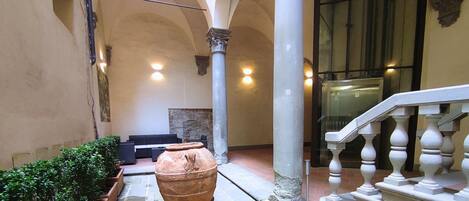 A common dehor and elevator of the building.