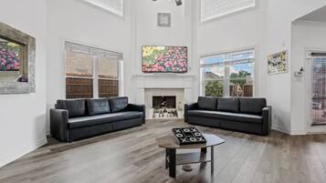 Smart TV, fireplace, video games, offices