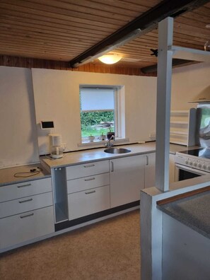 Fridge, oven, stovetop, coffee/tea maker