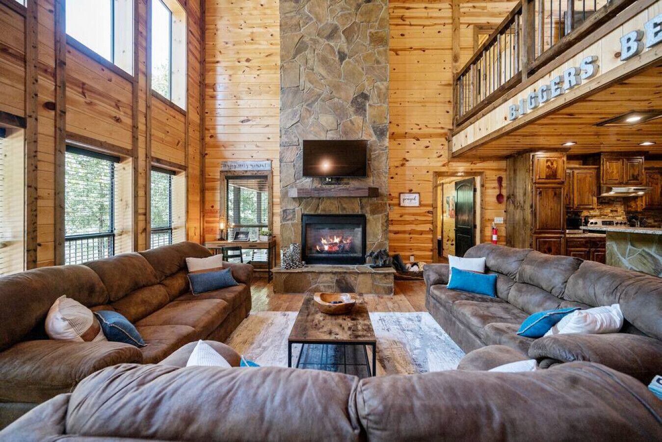 Smart TV, fireplace, foosball