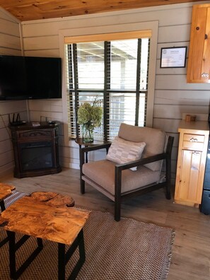 Cabin 26, Sunset View, Queen | Living area | 43-inch Smart TV with digital channels - Copperhead Lodge and Resort Cabin Rentals (Blairsville)