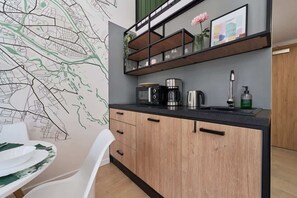 Dining - Stylish Studio with Mezzanine | Air Conditioning, Close to Airport (Wroclaw)