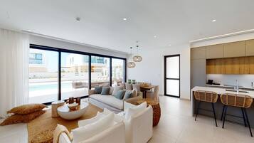 SIDE SEA VIEW VILLA TERPSICH-18 | Living area | 45-inch Smart TV with cable channels