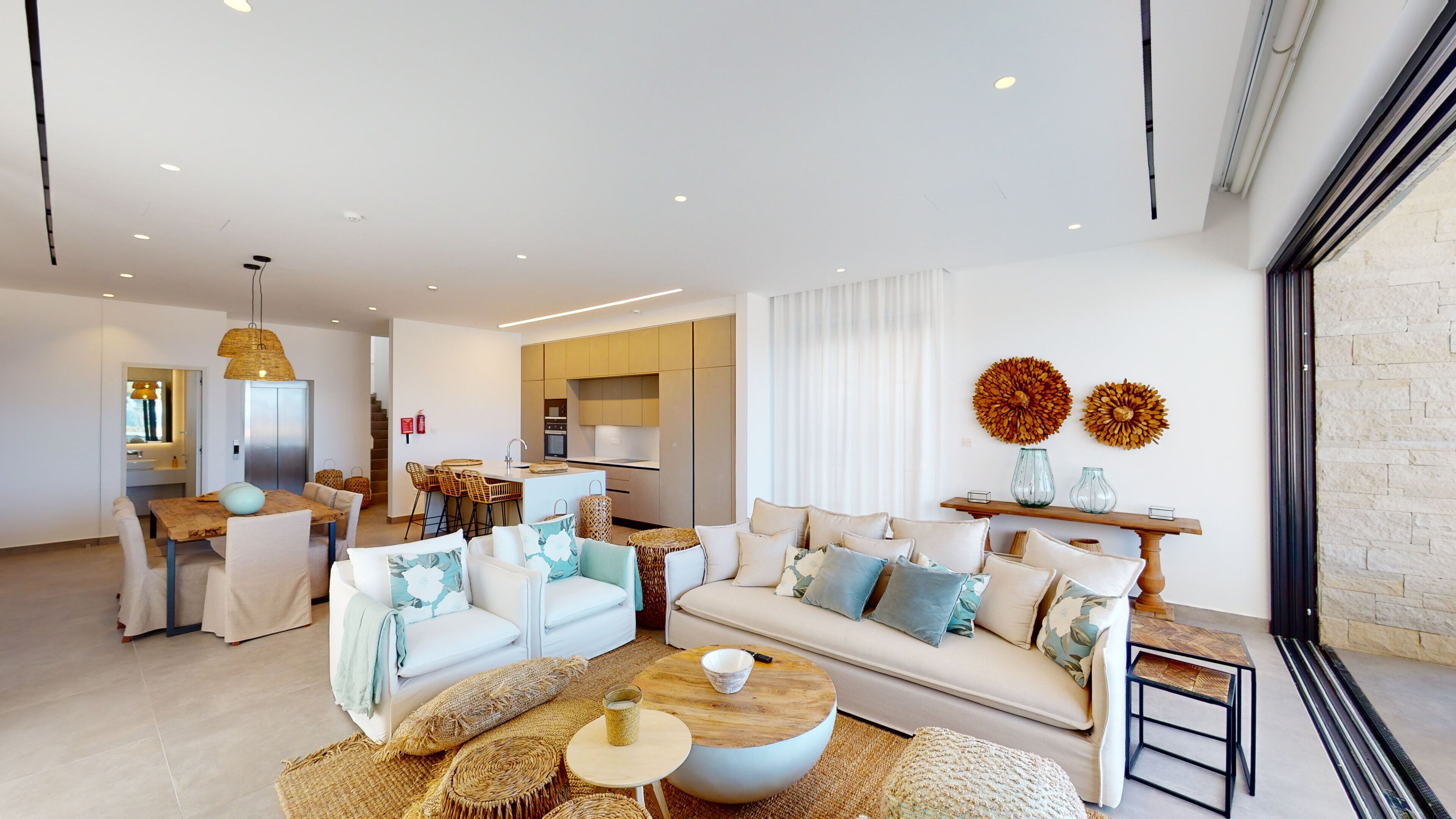 SEA VIEW VILLA POLYMNIA-22 | Living area | 45-inch Smart TV with cable channels