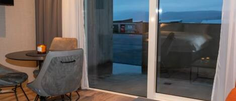 25-inch flat-screen TV with cable channels, TV