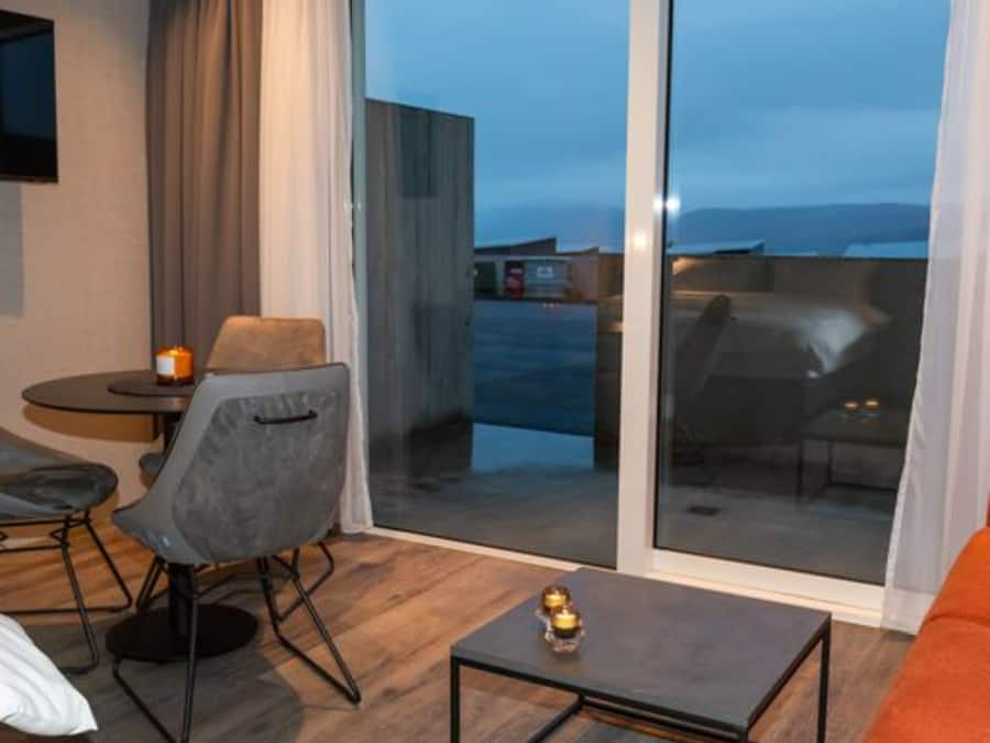 25-inch flat-screen TV with cable channels, TV