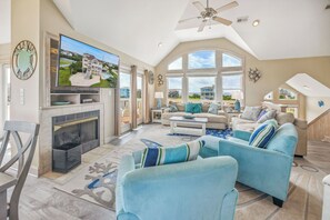TV, video games, DVD player, table football - Soundside Dog Friendly Home w/ Pool, Hot Tub, Game Room, Tiki Bar, Public Dock (Rodanthe)