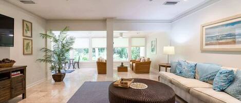 TV, livros, escritórios