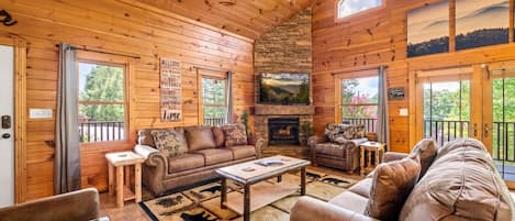 Télévision, cheminée, livres