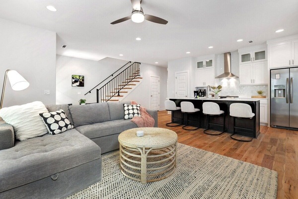 When you first enter our home, you'll be created by beautiful open concept living, dining and kitchen space.