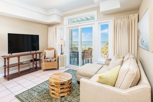 Condo, Multiple Beds, Kitchen, Ocean View (#203 - No Pets) | Living area | 40-inch TV with digital channels